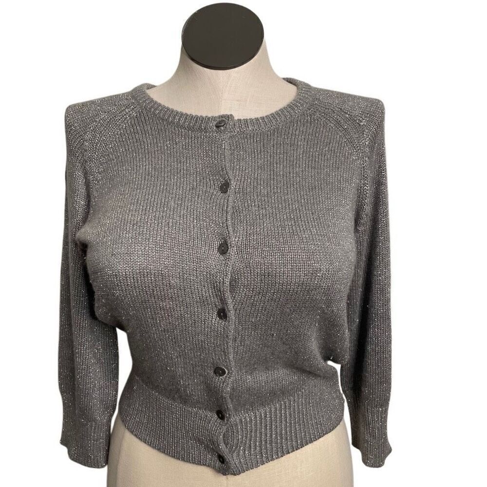 Sundance Womens Silk Angora Blend Cardigan M 3/4 Sleeve Shimmer Holiday Formal